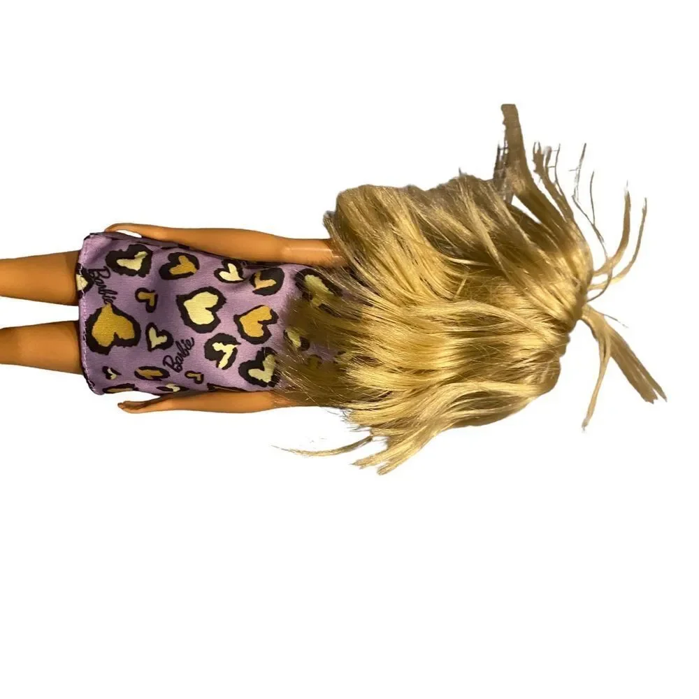 *Barbie Doll Blonde Purple & Yellow Heart-Print Dress & Platform Shoes 2015Basic